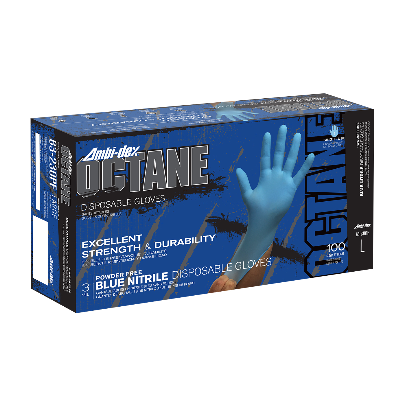 #63-230PF Ambi-dex® Octane Disposable Nitrile Glove, Powder Free with Textured Grip - 3 mil