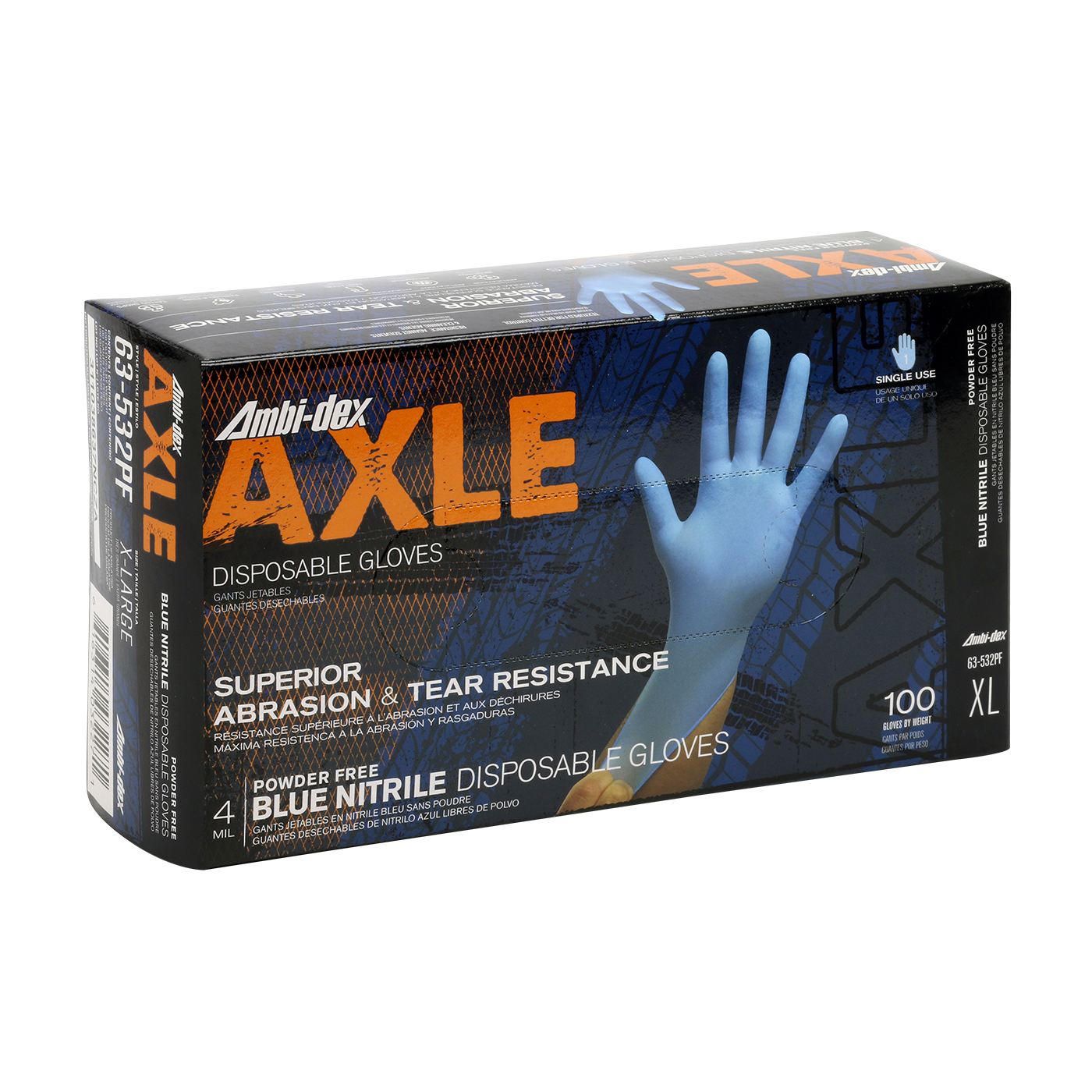 #63-532PF Ambi-dex® Axle Disposable Nitrile Glove, Powder-Free with Textured Grip - 4 mil