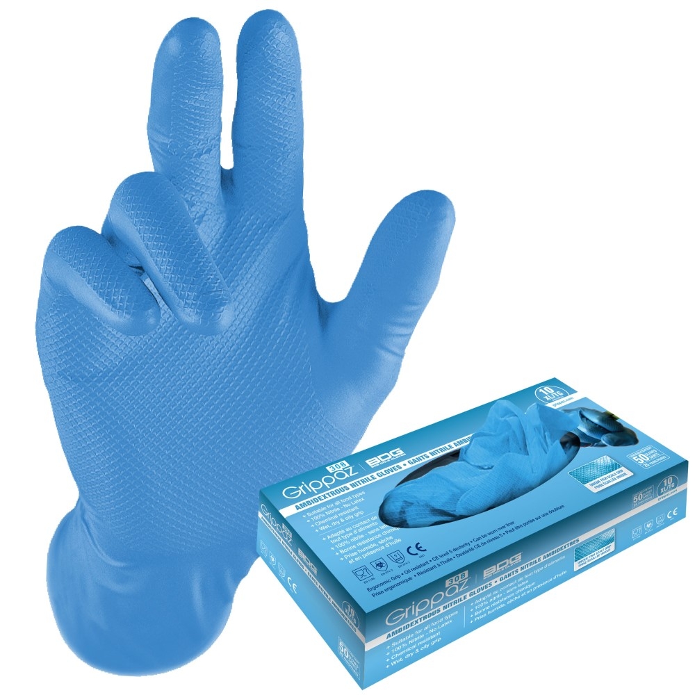 #67-308 PIP® Grippaz™ Food Plus 8-mil Blue Extended-Use Latex-Free Nitrile Gloves