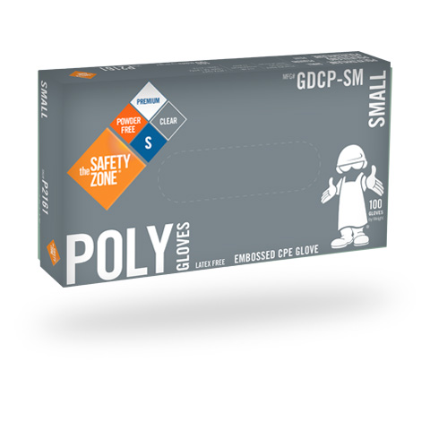 #GDCP-SIZE Supply Source Safety Zone® Clear Powder Free Cast Polyethylene Gloves