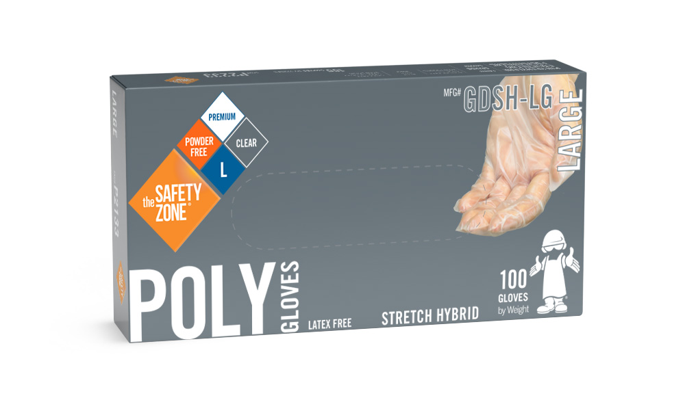 GDSH Supply Source Safety Zone® Clear Powder Free TPE Stretch Polyethylene Gloves

