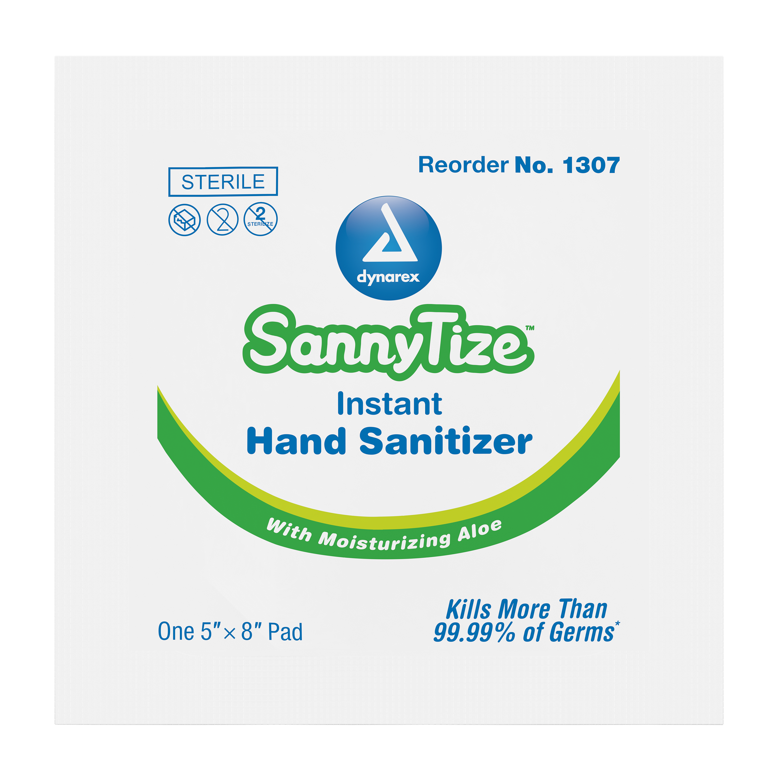 1307  Dynarex Individually Wrapped Sannytize Instant Hand Sanitizer Wipers are saturated with 70% Ethyl Alcohol 