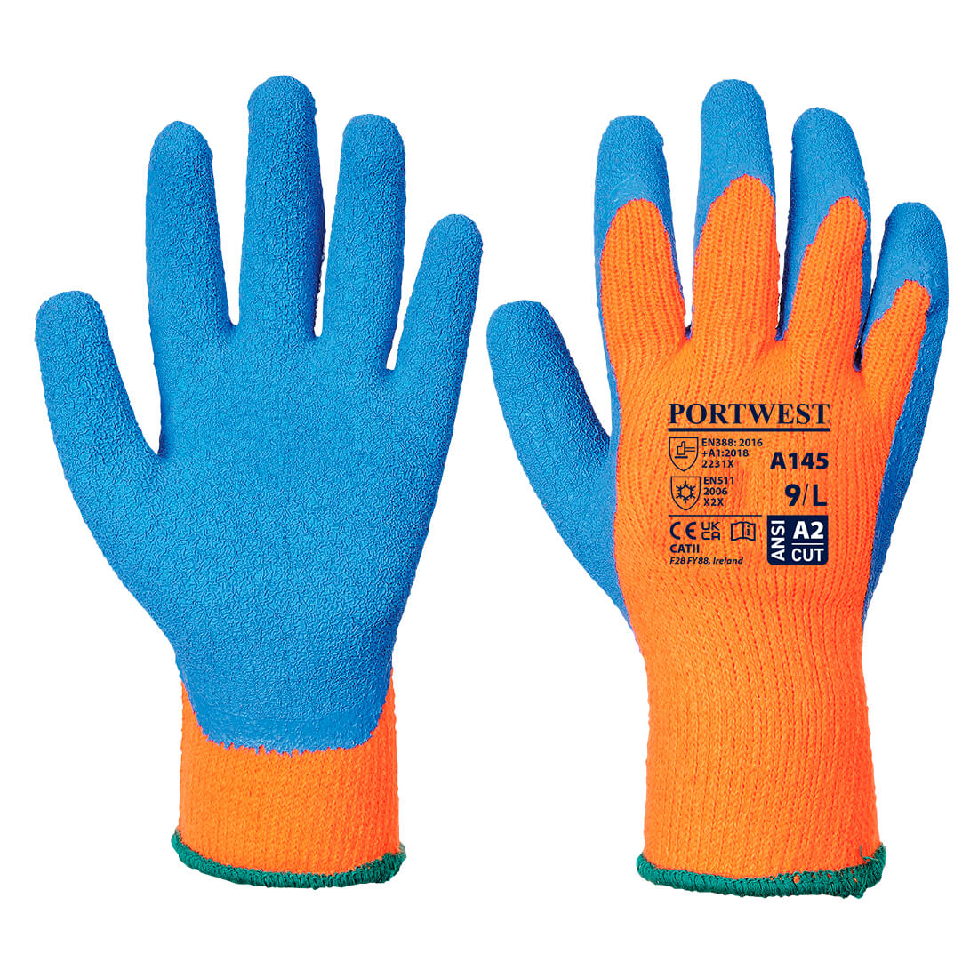A145 Portwest® Hi-Vis Latex Foam Coated A2 Grippy Cold Condition Work Gloves