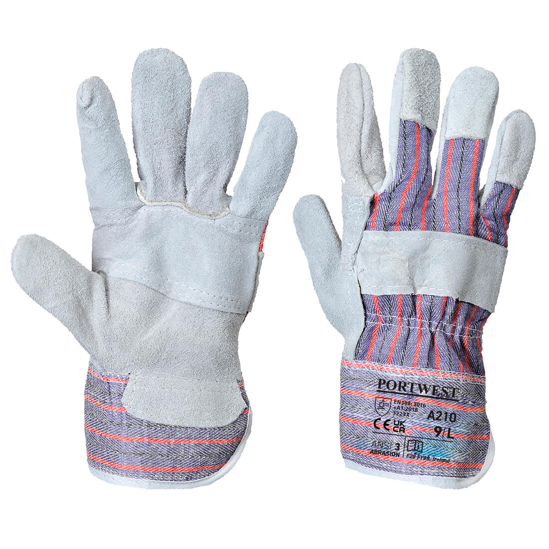 A210 Portwest® Canadian Cow Leather Rigger Work Gloves with Cotton Backs