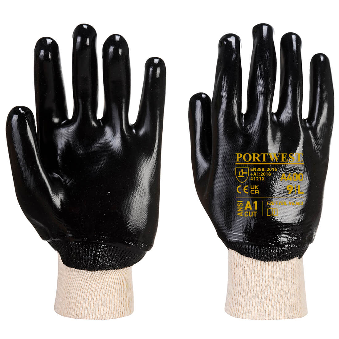 A400 Portwest® Liquid Resistant PVC Coated Knitwrist Work Gloves
