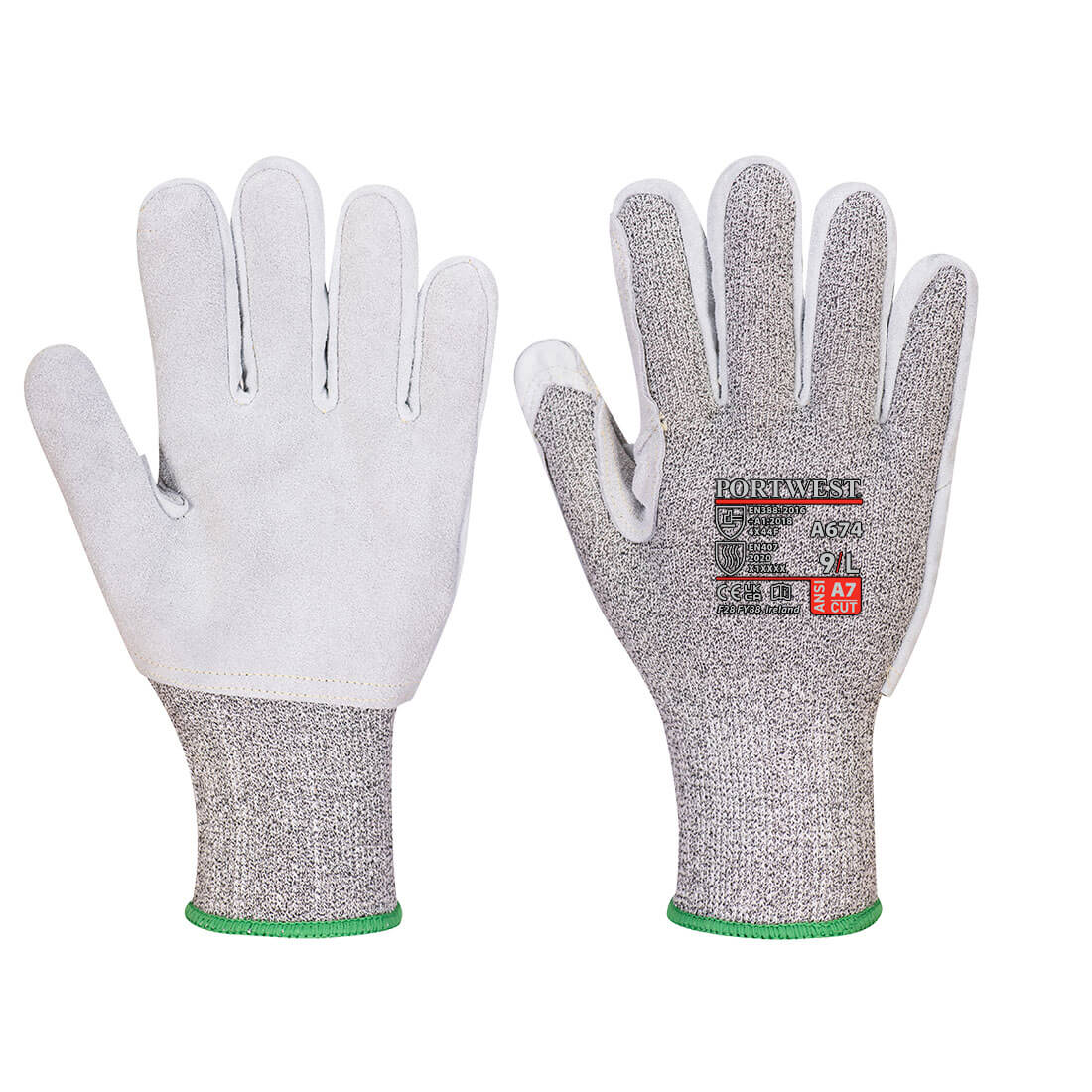 A674 Portwest® CS AHR13 Leather Palm String Knit A7 Cut Gloves -