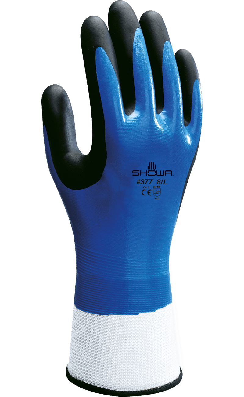 Showa® 377 full nitrile blue undercoating with black foamed palm coating