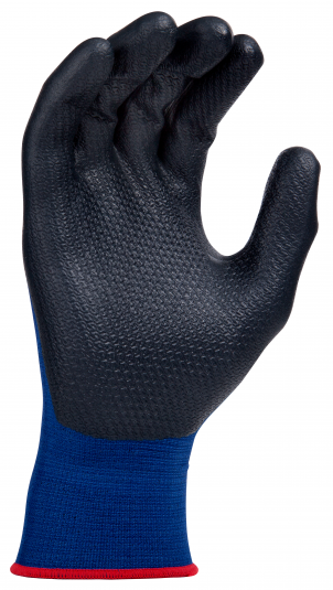 Showa® 382 embossed black foam nitrile coated 13-gauge seamless knit blue microfiber gloves