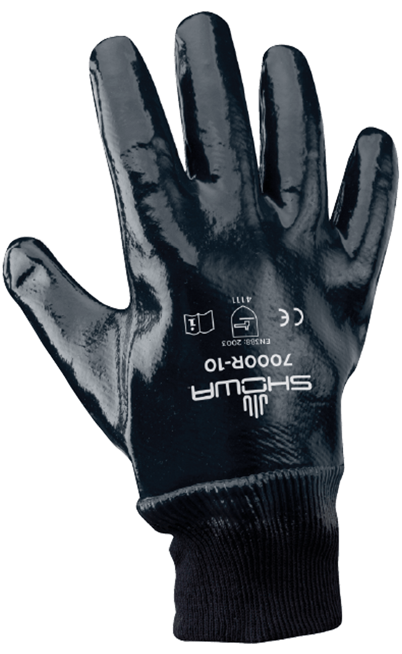 Showa® 7000R General Purpose Full Coated Nitrile Gloves with  Knit Wrist and Rough Grip