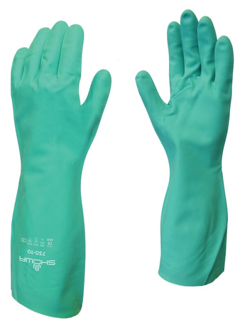 Showa® 730 chemical-resistant 15-mil unsupported flock lined 13-inch Nitrile Gloves