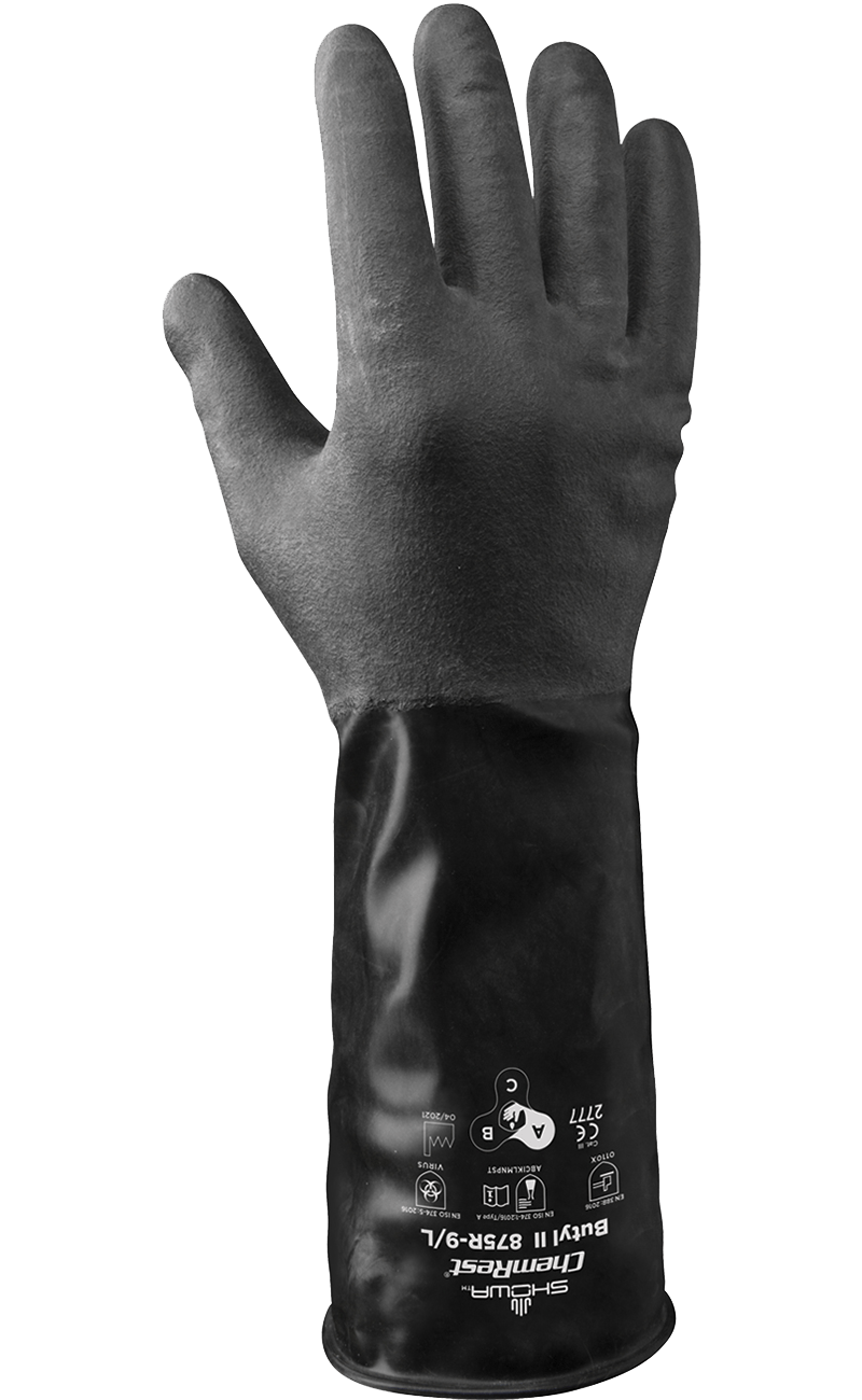 875R Showa® 14-Mil Unlined Rough Texture 14-inch black Butyl Rubber Chemical-Resistant Gloves