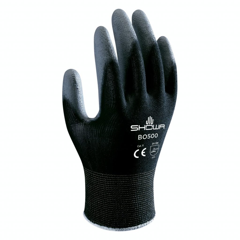 Showa® BO500B General purpose black polyurethane coated 13 gauge black seamless knit lint free engineered nylon