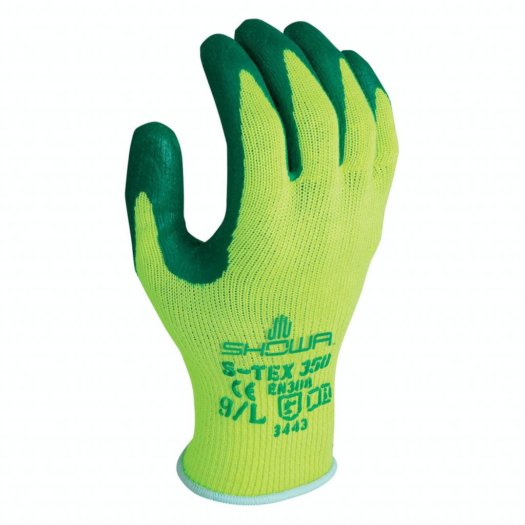 Showa® S-Tex® 350 Hi-Viz Yelllow Seamless Knit Glove with Green Nitrile  Palm Coated A4 Gloves