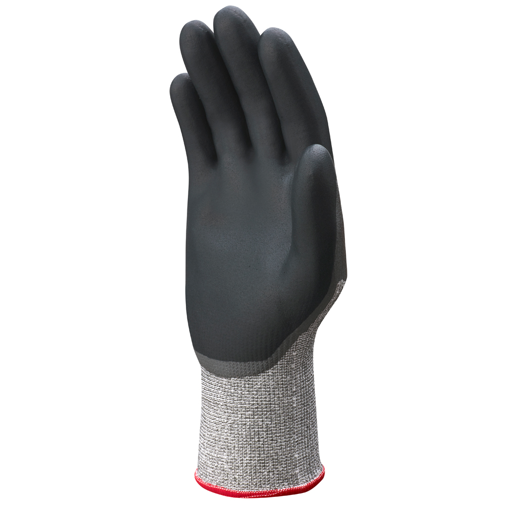 Showa® 576 Gloves have 3/4 nitrile gray undercoating with black foamed palm coating over a 13-gauge HPPE reinforced DURACoil seamless knit 