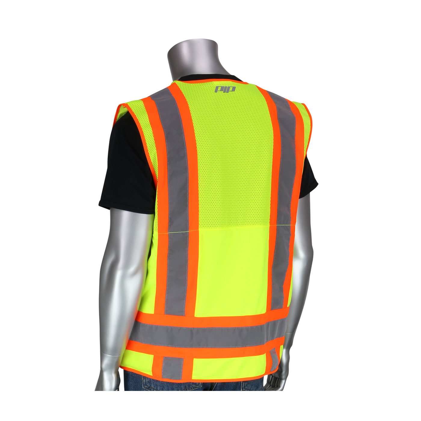 PIP® Hi Viz Yellow ANSI Type R Class 2 Two-Tone Ten Pocket Surveyors Tech Vest #302-0700