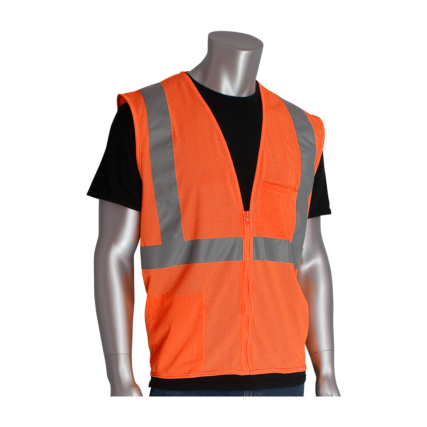 PIP® ANSI Type R Class 2 Orange Two Pocket Zipper Mesh Vests #302-0702Z