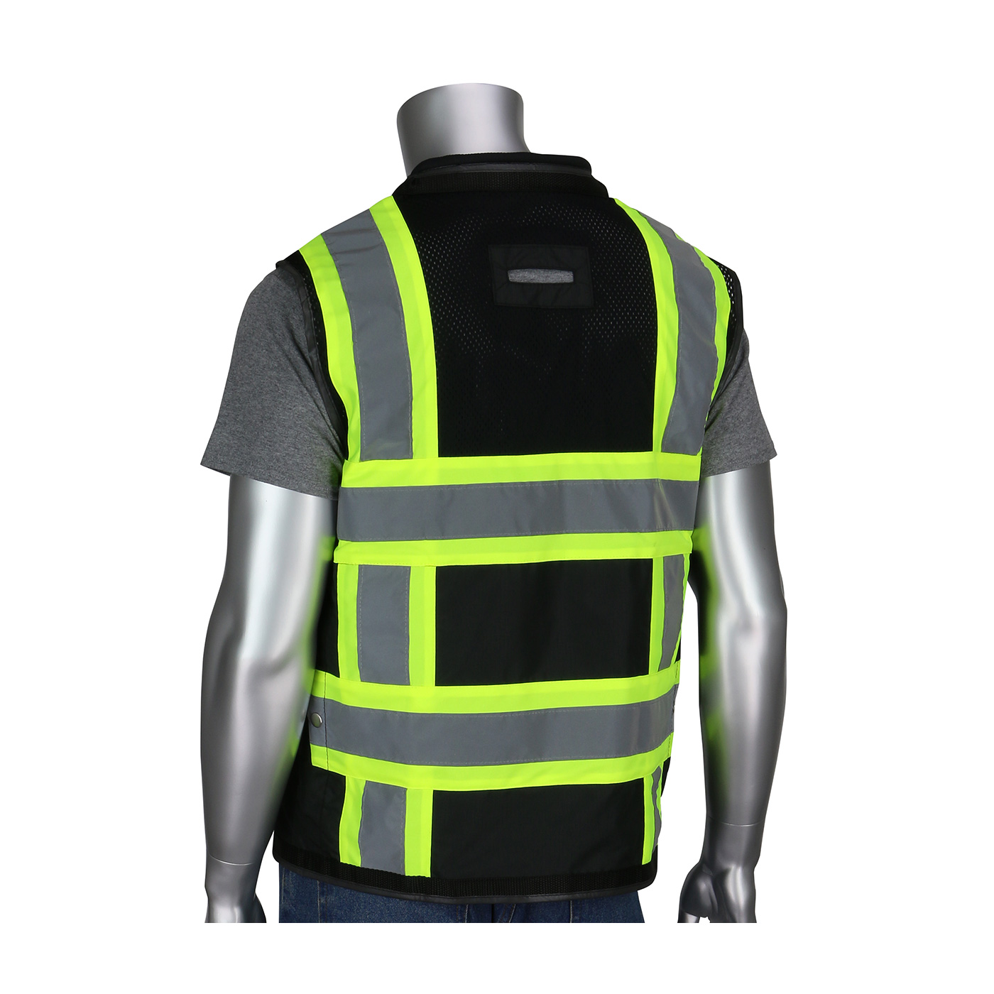 PIP®  ANSI Type O Class 1 Black Two-Tone Eleven Pocket Tech-Ready Mesh Surveyors Vest #302-0800D-BK