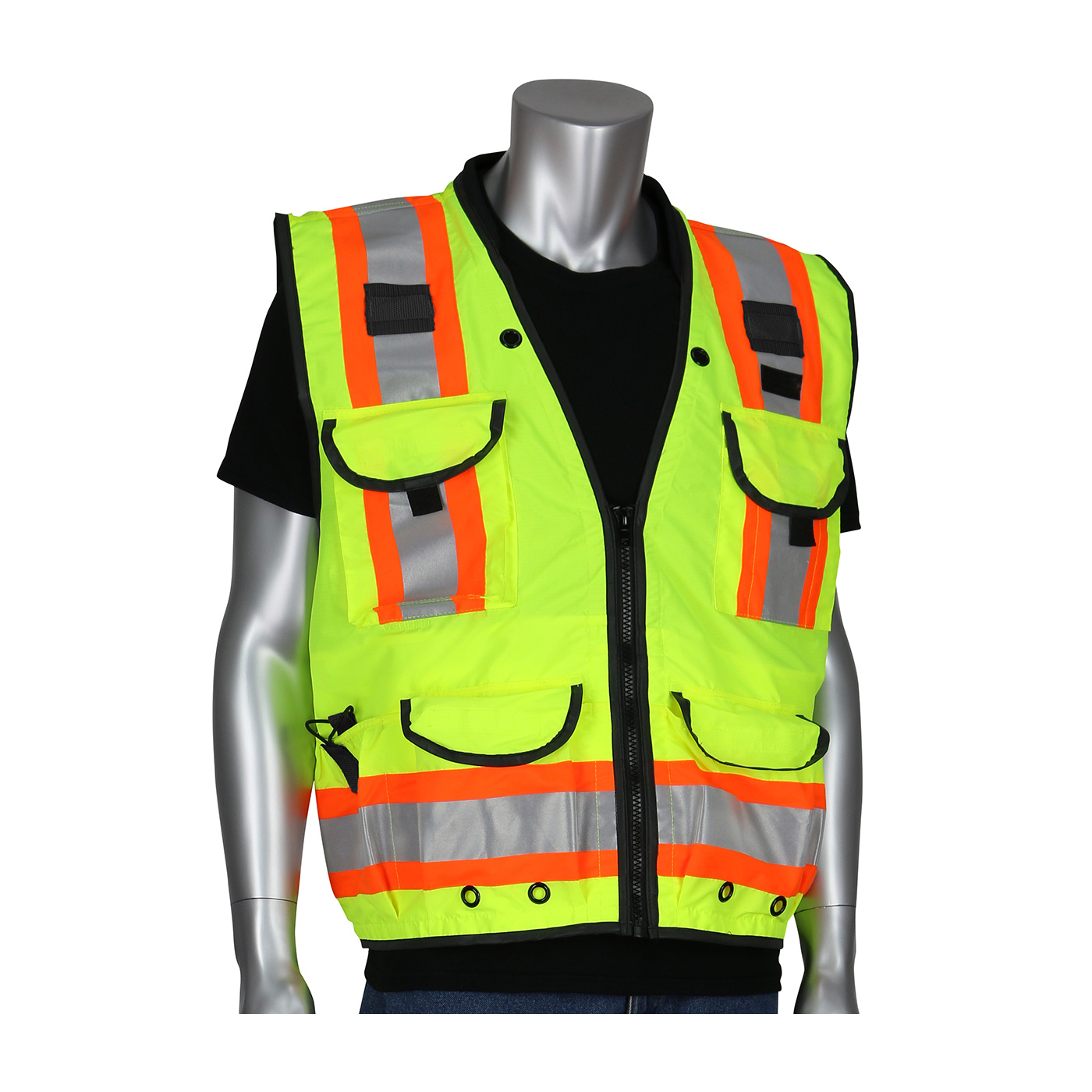 PIP® ANSI Type R Class 2 Yellow Two-Tone Fifteen Pocket Tech-Ready Ripstop Surveyors Vest with Mesh Back #302-0900
