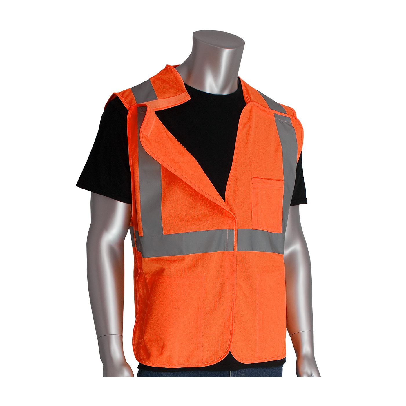 PIP® Hi-Viz Orange ANSI Type R Class 2 Three Pocket Solid Breakaway Vest #302-5PV