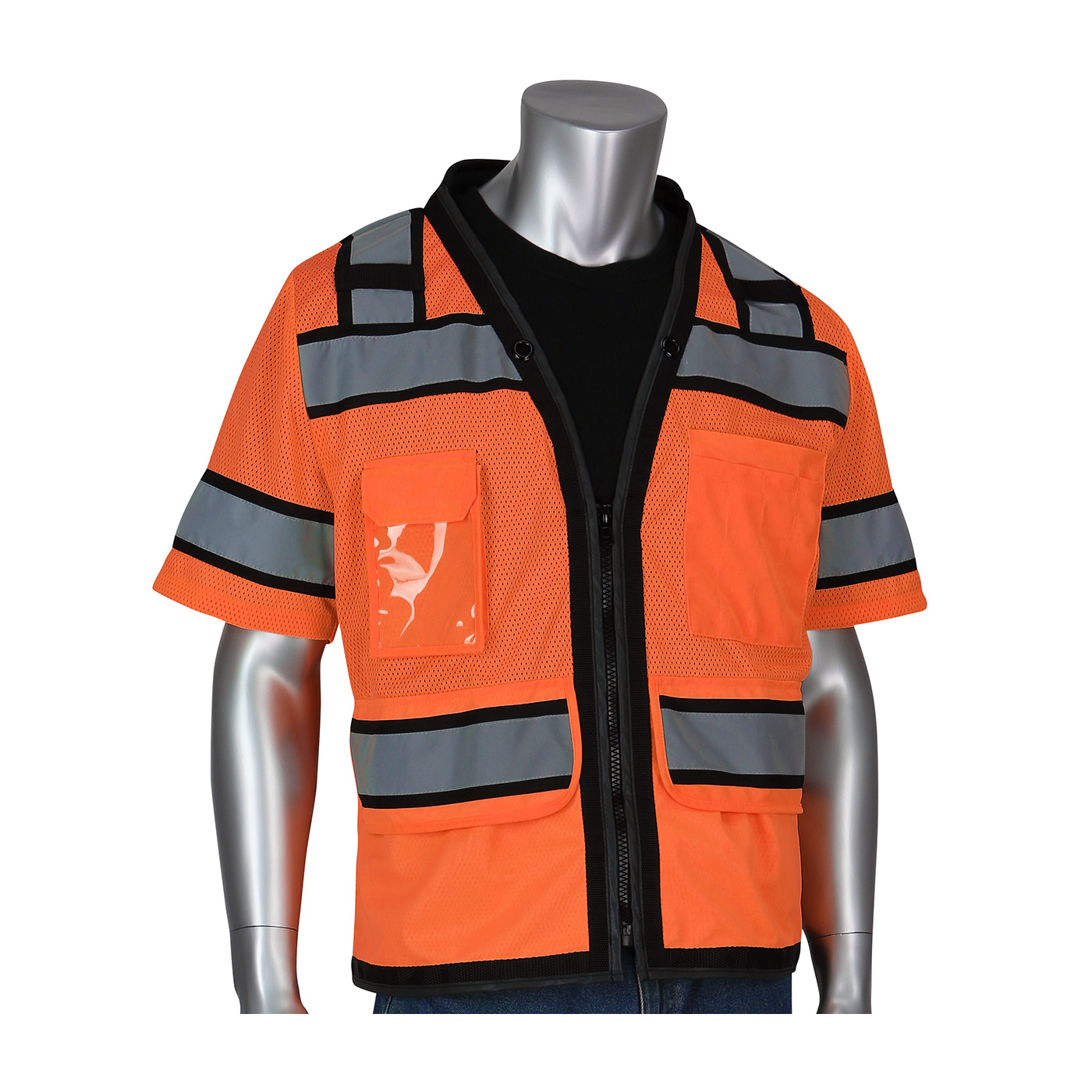 PIP® ANSI Type R Class 3 Black Two-Tone Eleven Pocket Tech-Ready Mesh Surveyors Vest with `D` Ring Access #303-0800D