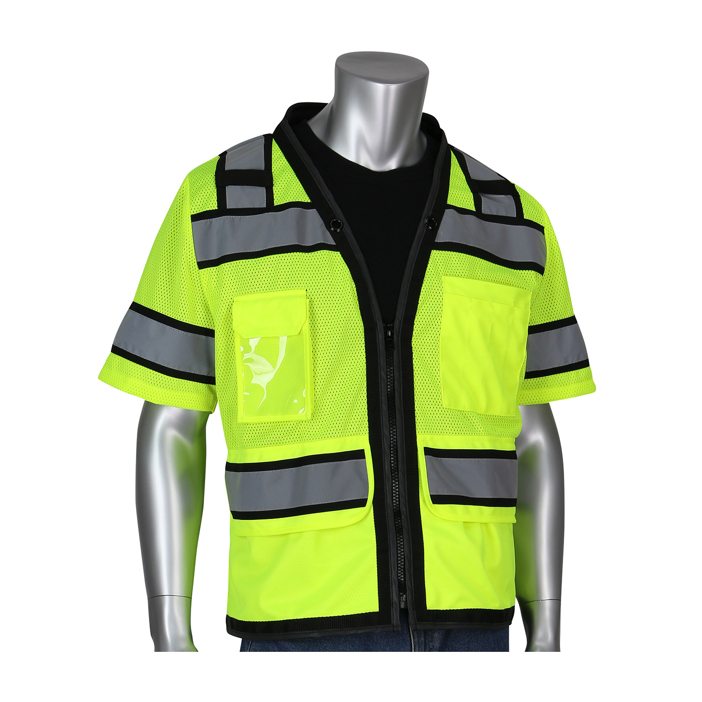 PIP® ANSI Type R Class 3 Black Two-Tone Eleven Pocket Tech-Ready Mesh Surveyors Vest with `D` Ring Access #303-0800D