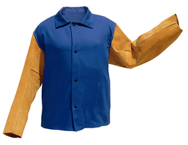Blue Flame Resistant 100% cotton Jacket with Cowhide Leather Sleeves