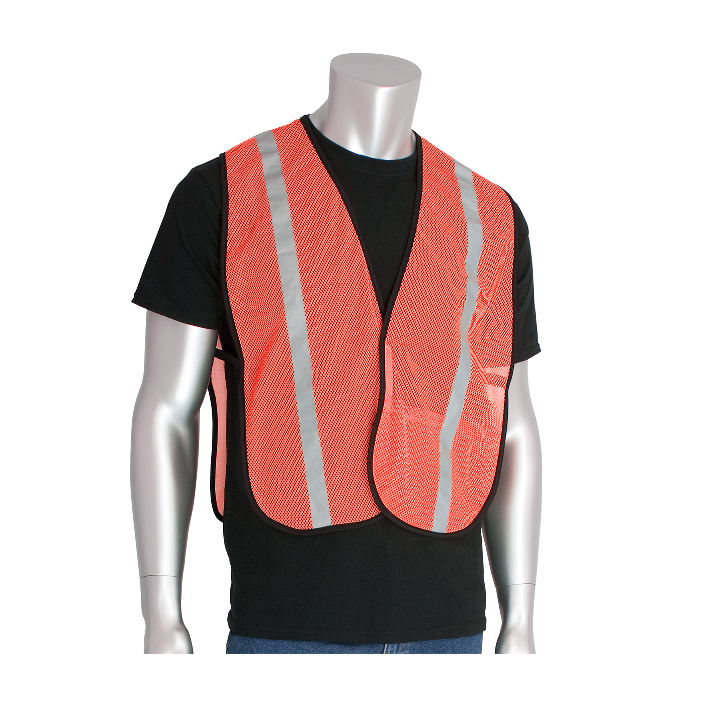 #300-EVOR-E PIP® Non-ANSI Hi-Viz Orange One Pocket Mesh Safety Vests with 1` Reflective Tape