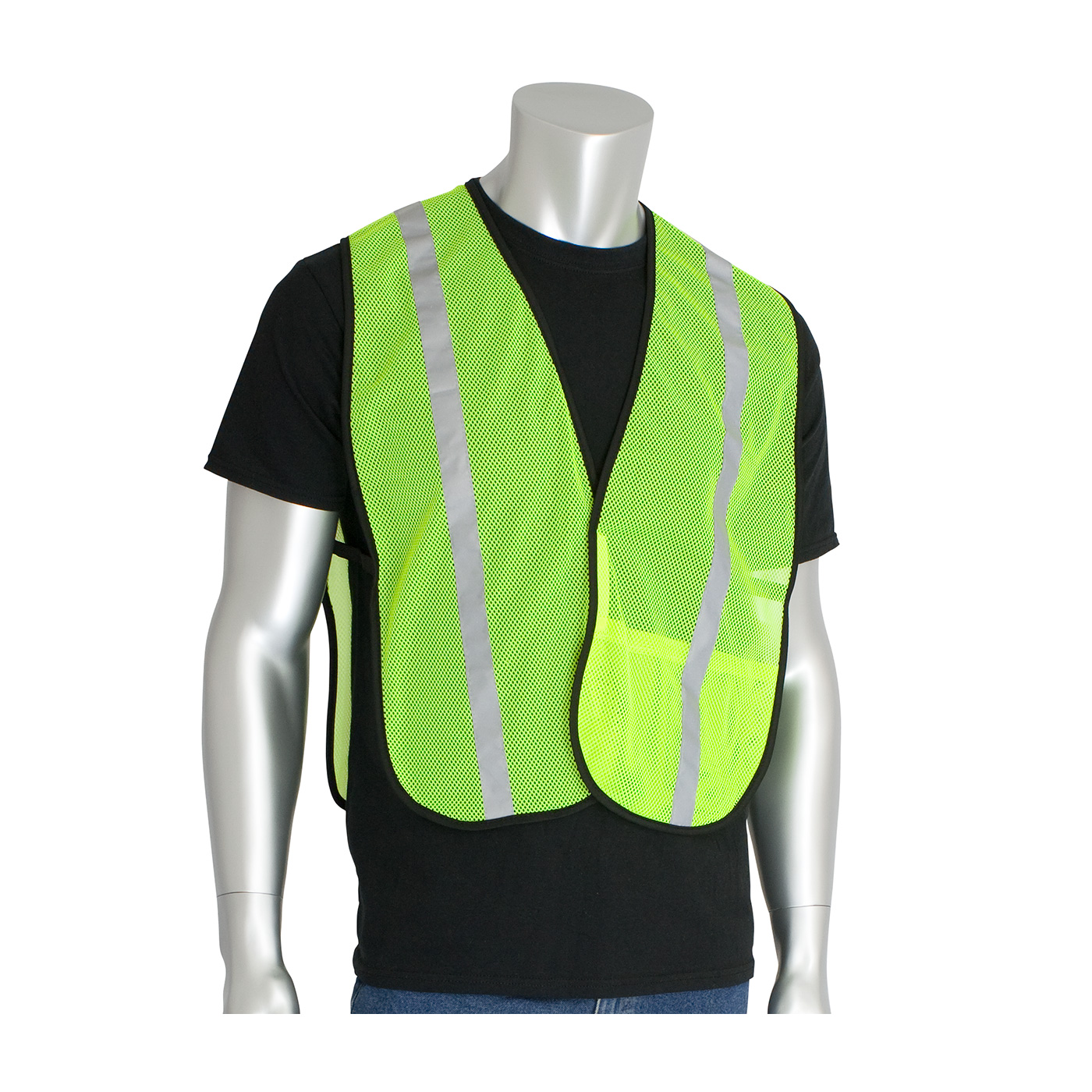 #300-EVOR-E PIP® Non-ANSI Hi-Viz Lime Yellow One Pocket Mesh Safety Vests with 1` Reflective Tape