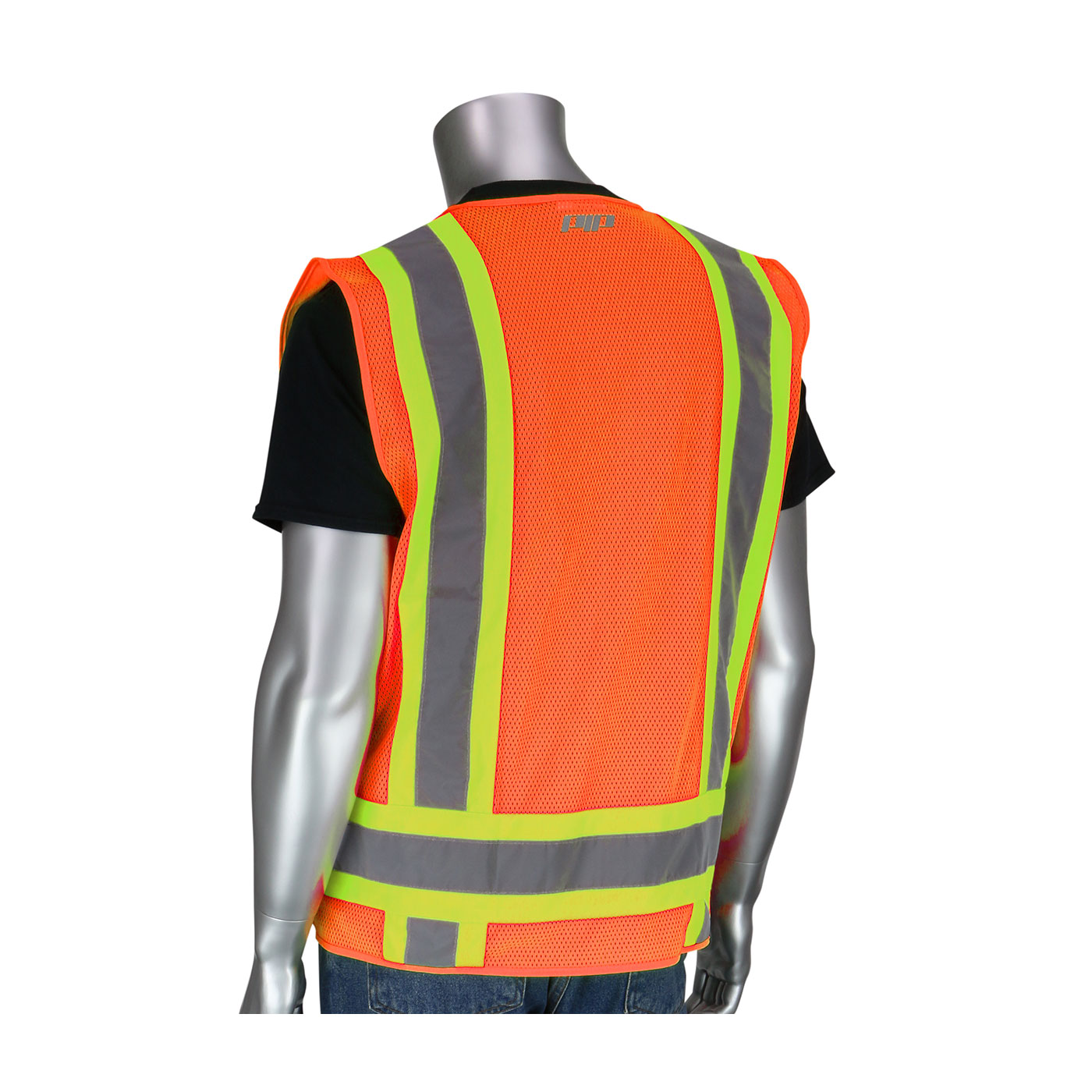 PIP® ANSI Type R Class 2 Two-Tone Eleven Pocket Surveyors Vest with Solid Front and Mesh Back #302-0500-ORG