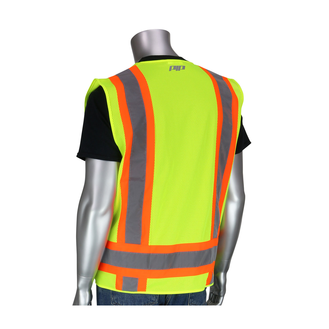 PIP® ANSI Type R Class 2 Two-Tone Eleven Pocket Surveyors Vest with Solid Front and Mesh Back #302-0500-YEL
