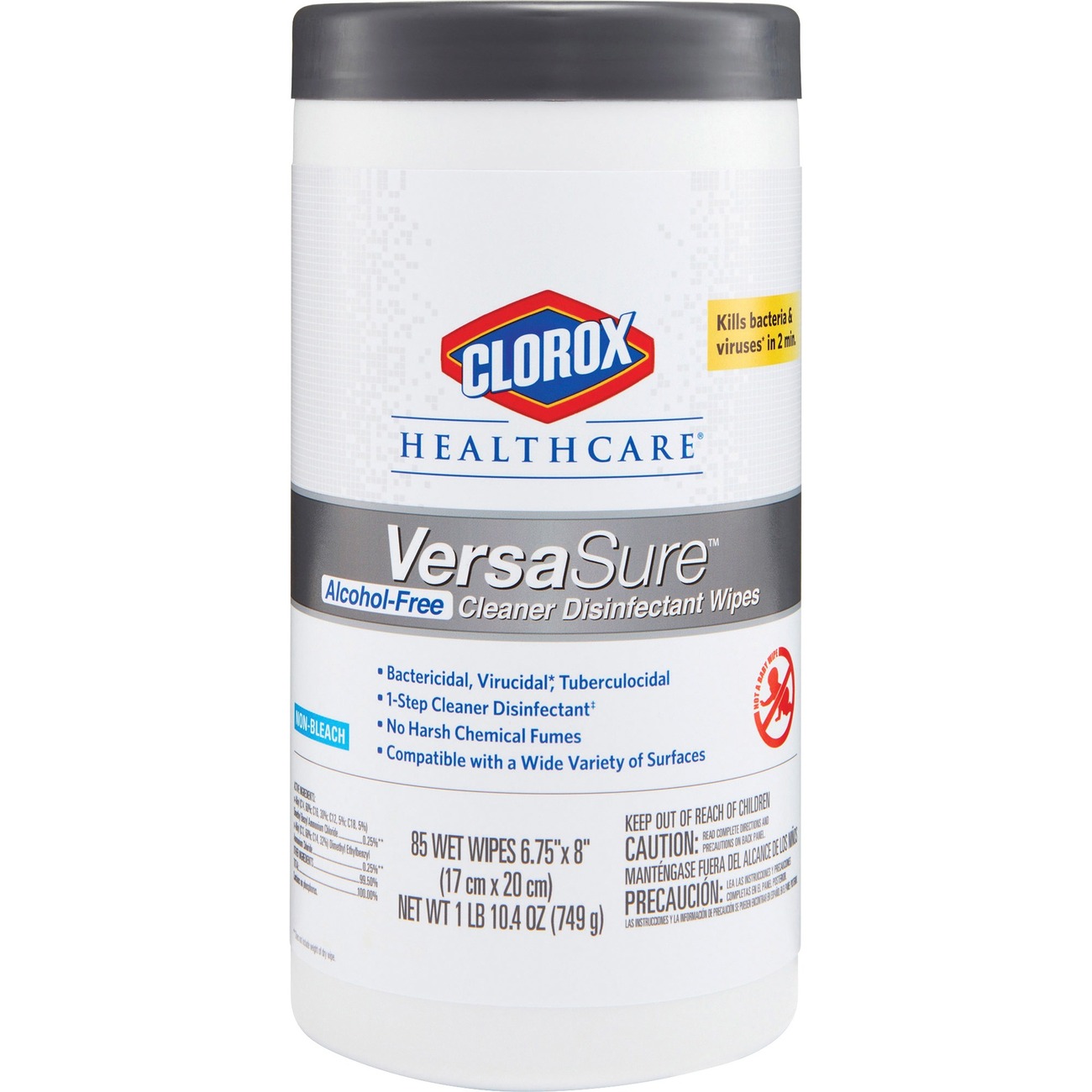 31757 Clorox® Healthcare VersaSure Cleaner Disinfectant Wipes - 6.75`  x 8` - 85 / Canister 
