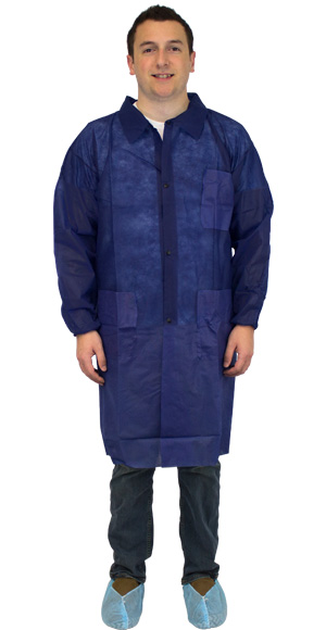 #DLBL-SIZE | #M1734-E/W PolyLite® Blue 40 gram Polypropylene Lab Coats w/ 3 Pockets, Elastic Cuffs
