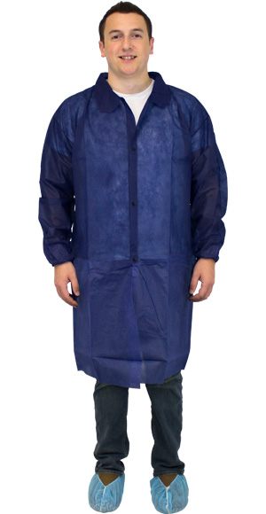 Supply Source Safety Zone® PolyLite® Blue 28 gram Polypropylene Lab Coats w/ No Pockets, Elastic Cuffs