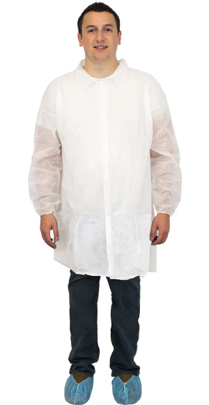Supply Source Safety Zone® PolyLite® White 28 gram Polypropylene Lab Coats w/ No Pockets, Elastic Cuffs