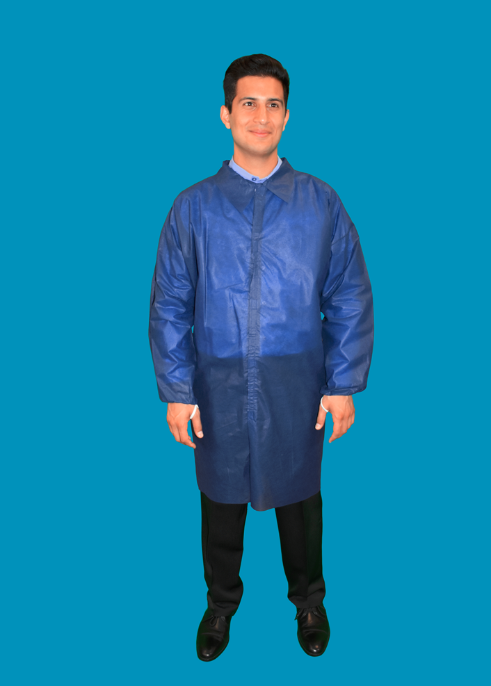 #LC0-NBE-NW-HD-V Keystone® Heavyweight Disposable Polypropylene  Lab Coats w/ No Pockets, Elastic Wrists and Velcro Touch Fastening Closure. Navy Blue