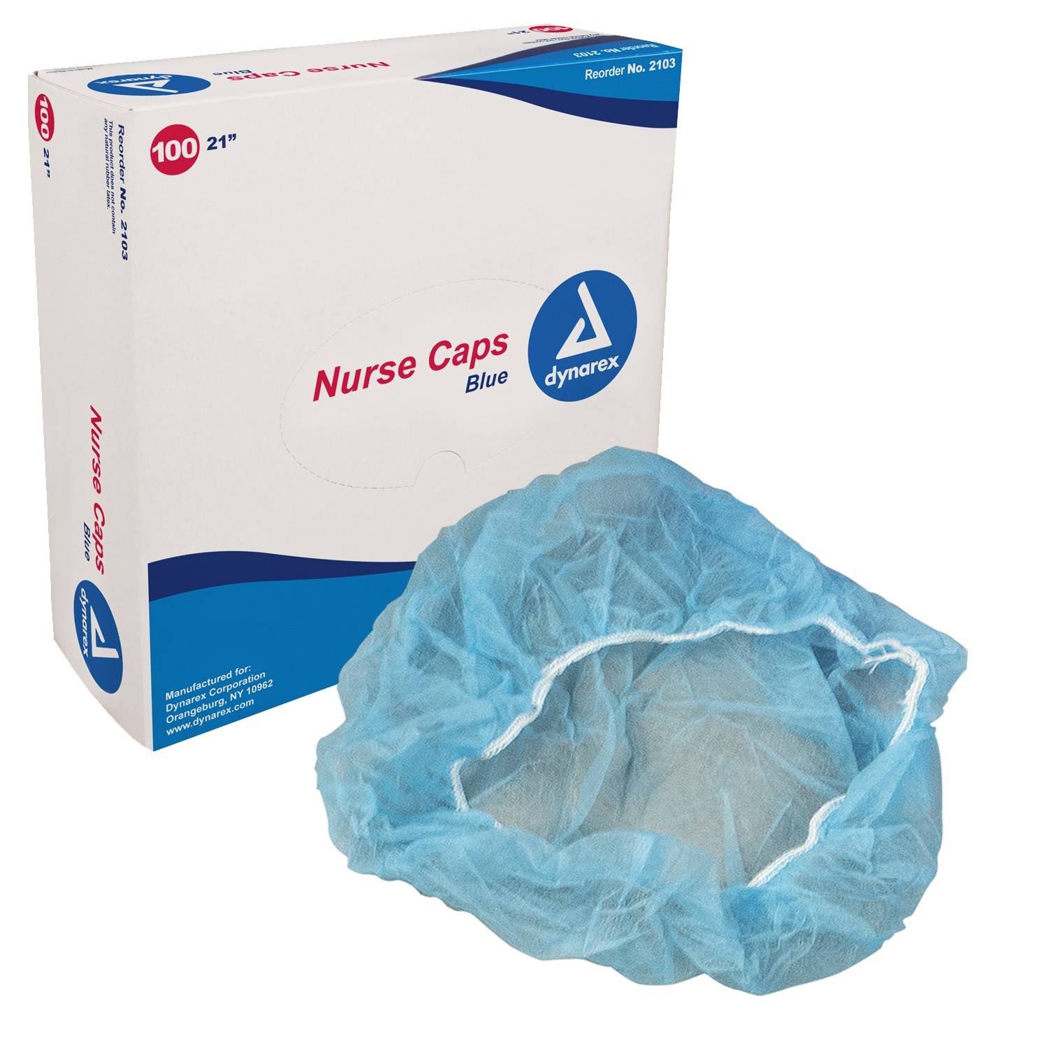 Dynarex® Blue Polypropylene Nurse Caps in Dispenser Box