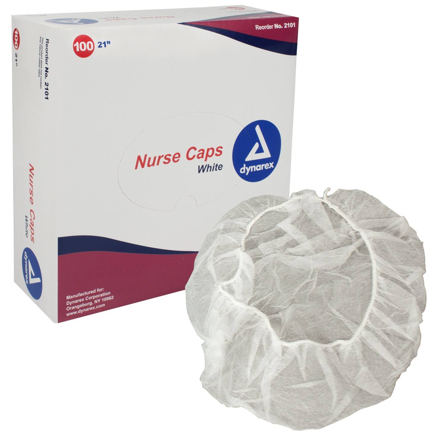 Dynarex® White Polypropylene Nurse Caps in Dispenser Box