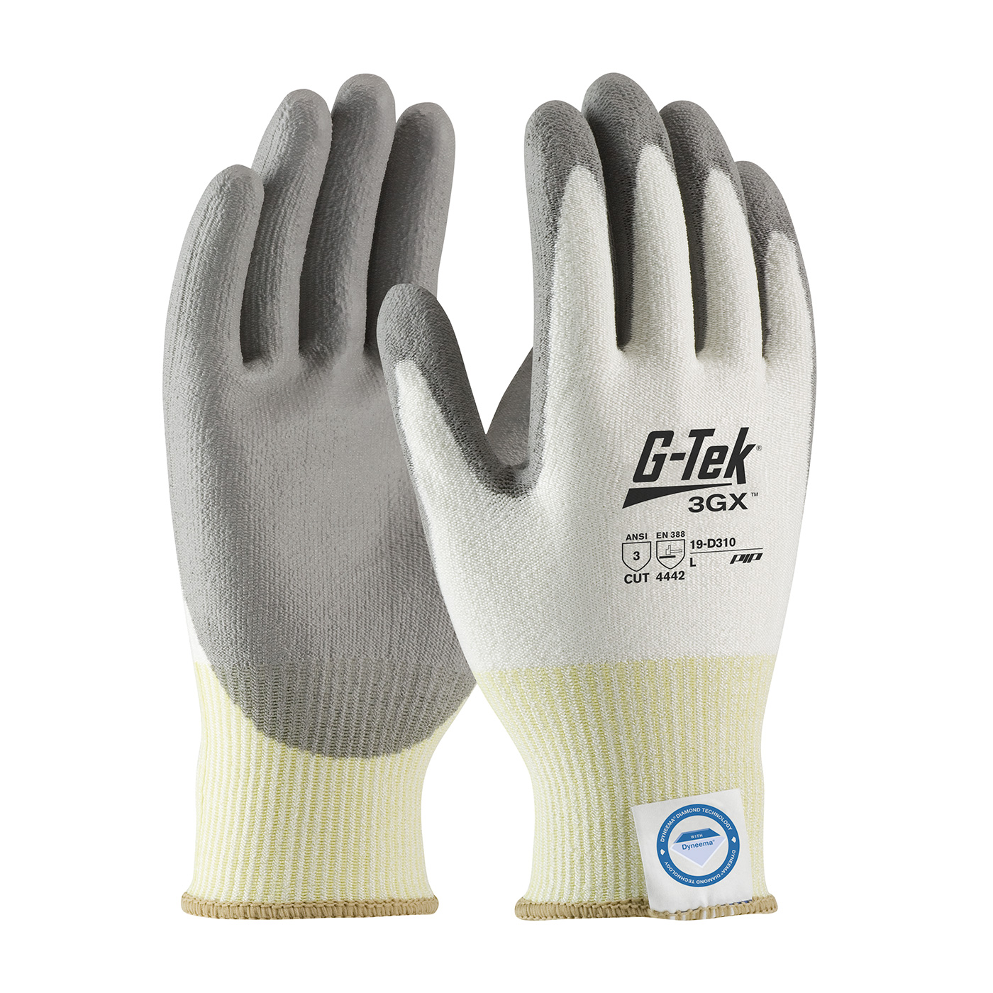 #19-D310 PIP® G-Tek® 3GX Dyneema® Diamond Cut-Resistant Glove w/ Polyurethane Coating provides Cut level A3 protection