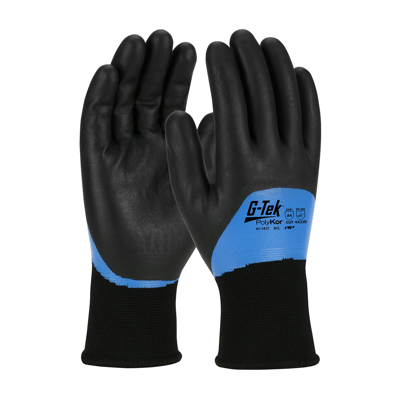 #41-1417 PIP® G-Tek® Seamless Knit PolyKor Glove with Acrylic Liner and Double Dipped Nitrile Coated Foam Grip on Full Hand 
