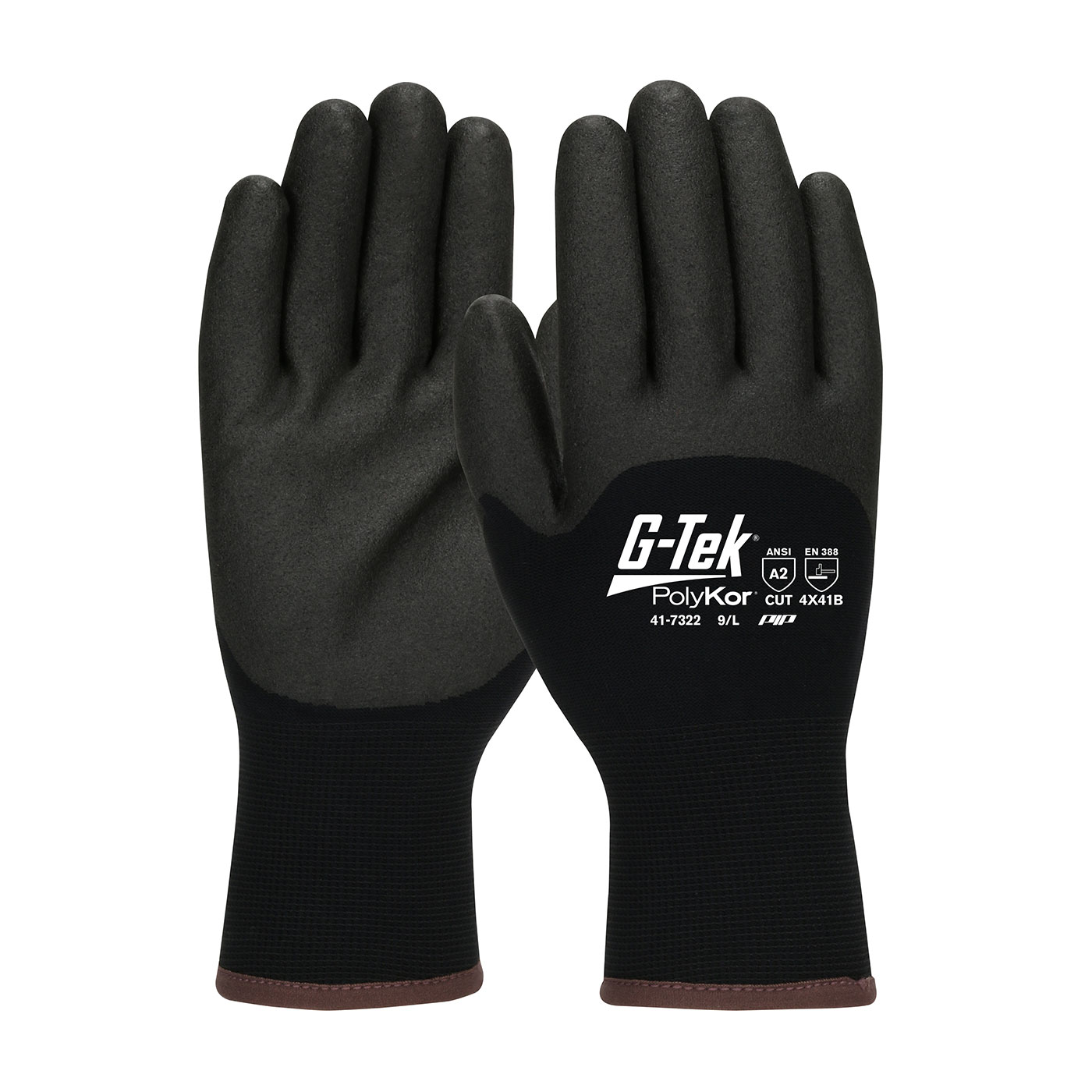#41-7322 PIP® G-Tek® Seamless Knit PolyKor® Glove with Acrylic Liner and Double Dipped PVC Coated Foam Grip on Palm, Fingers and Knuckles