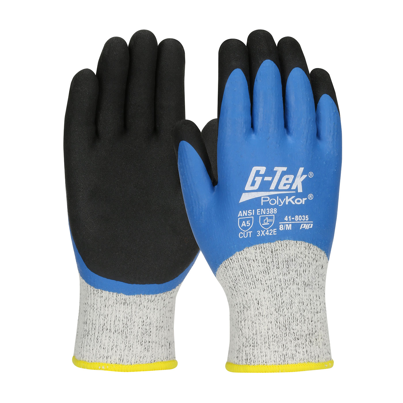 #41-8035 PIP® G-Tek® Seamless Knit PolyKor® Glove with Acrylic Liner and Double Dipped Latex  Coated MicroSurface Grip on Full Hand