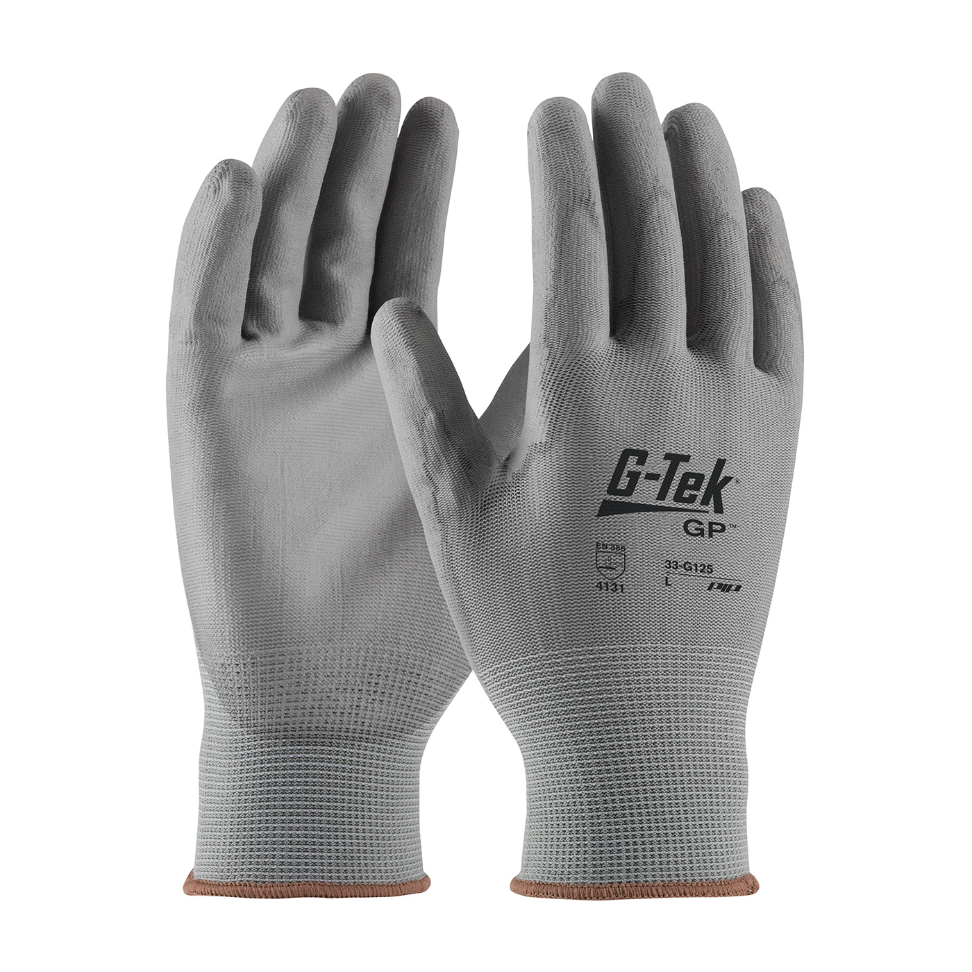 #33-G125 PIP® G-Tek® GP™ Seamless Knit Gray Nylon Glove with Gray Polyurethane Coated Smooth Grip on Palm & Fingers 