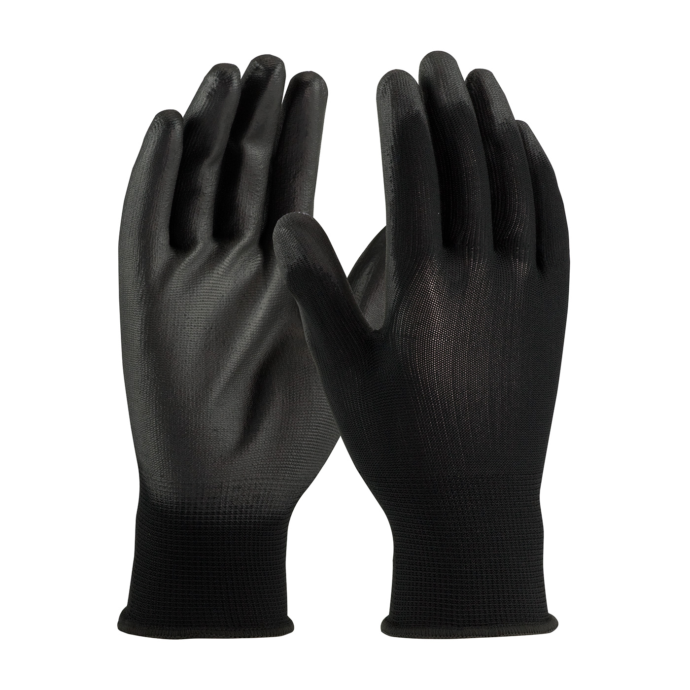 PIP® Seamless Knit Black Polyester Glove with Black Polyurethane Coated Smooth Grip on Palm & Fingers #33-B115