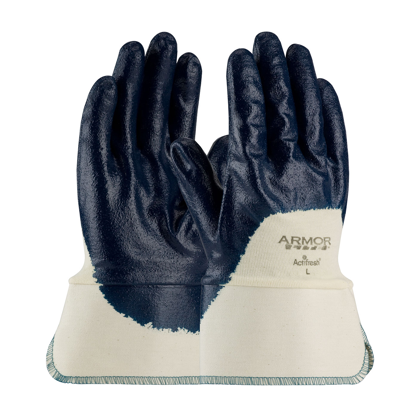 56-3175 PIP® ArmorLite® Nitrile Dipped Glove with Interlock Liner and Textured Finish on Fingers, Palm and Knuckles has a Safety Cuff