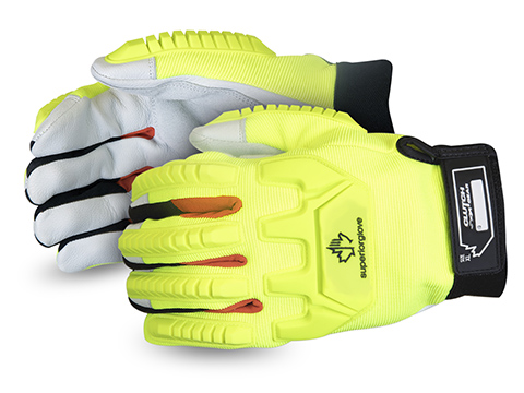 #MXGCEHVB Superior Glove® Clutch Gear® Hi-Viz Anti-Impact Goat-Grain Mechanics Glove 