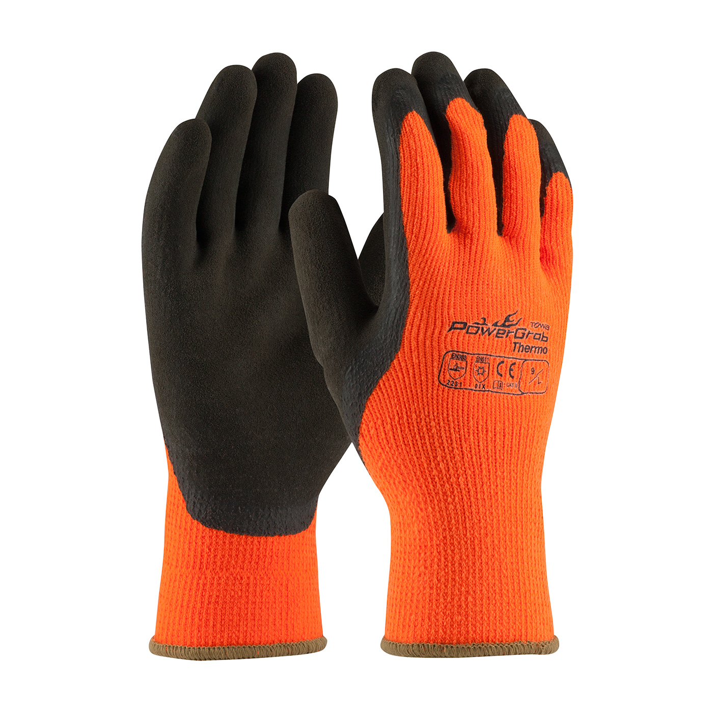 #41-1400 PIP® Hi-Vis Orange PowerGrab™ Thermo Coated Winter Work Gloves with Latex Microfinish™ Grip,