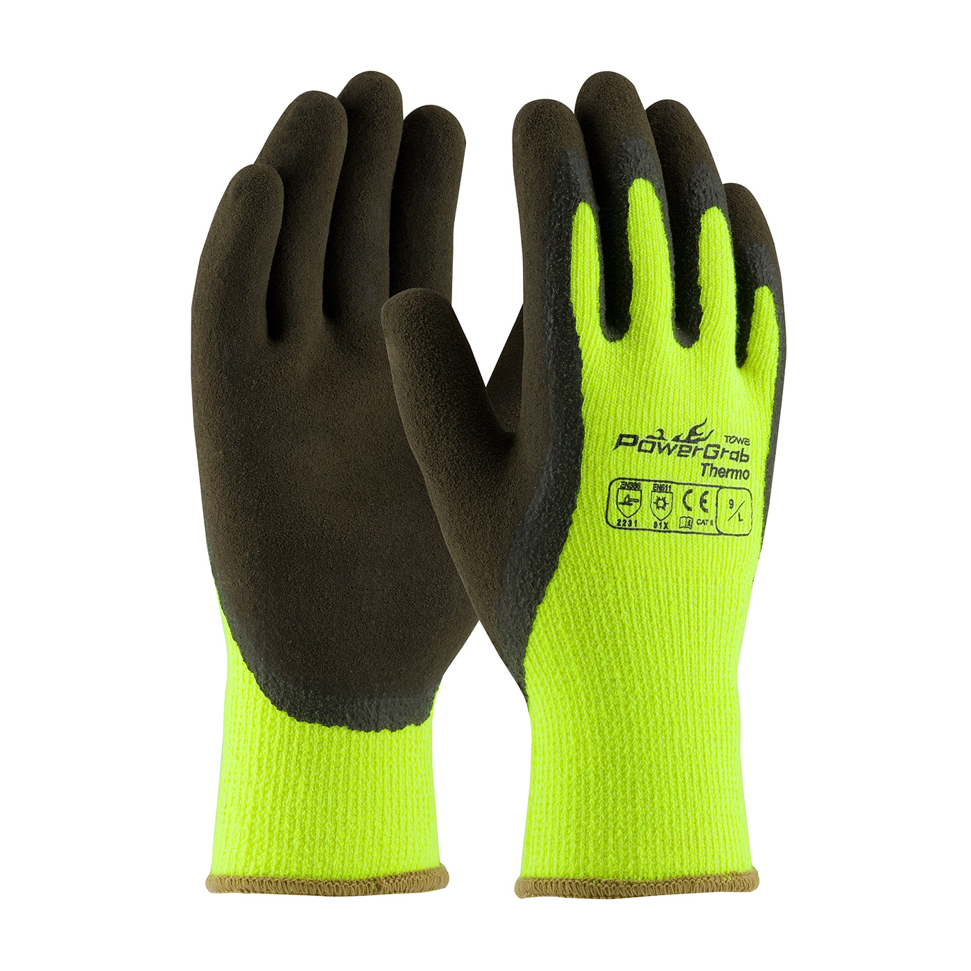 #41-1405 PIP® Hi-Vis Lime PowerGrab™ Thermo Coated Winter Work Gloves with Latex Microfinish™ Grip,