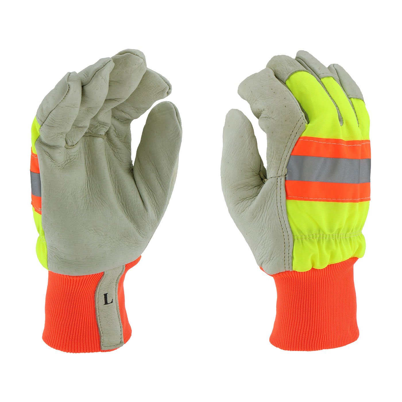 #HVY1555 PIP® West Chester Top Grain Pigskin Leather Palm Glove with Hi-Vis Nylon Back, Retro-Reflective Stripe, Posi-Therm® Liner and Knit Wrists