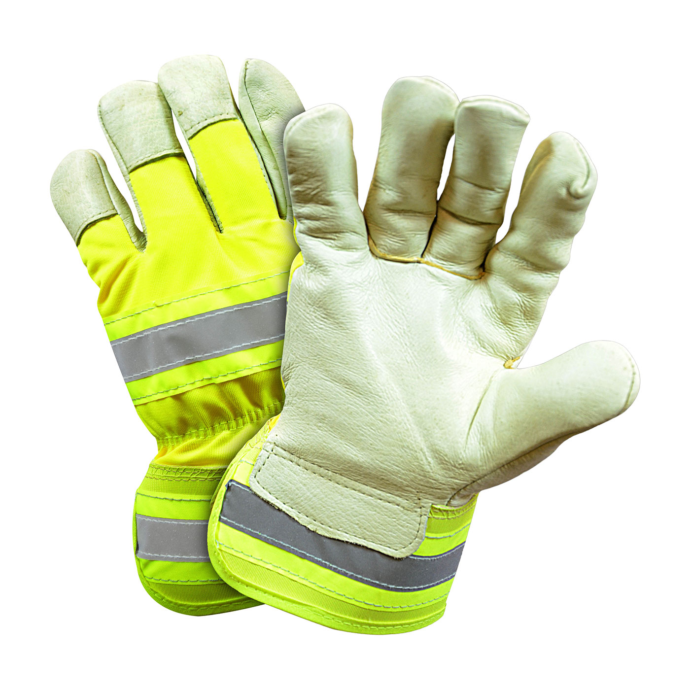 #HVY5555 PIP® WPosi-Therm Top Grain Pigskin Leather Palm Glove with Rubberized Safety Cuffs, Hi-Vis Nylon Backs and Retro Reflective Stripes
