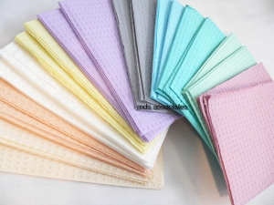 Tidi® Ultimate® 3-Ply Waffle Pattern Dental Patient Bibs: Lavender 917400, Green 917402, Yellow 917404, Teal 917410, Gray 917405, Mauve 917406, Peach 917408, White 917401, Blue 917403, Beige 917407